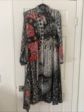 Luxury Italian maxi shirt dress or Duster Coat in Cupro fabric - satin